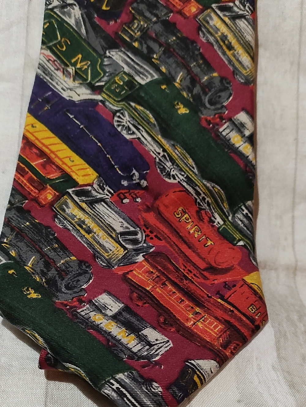 Perry Ellis Handmade 100% Silk Vintage Train Print Tie